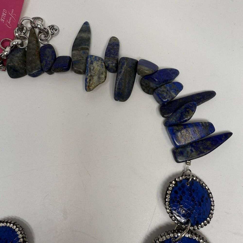 Sassy Jones Tizani Snake Print Natural Stone Royal Blue Statement Bib Necklace - Picture 4 of 7
